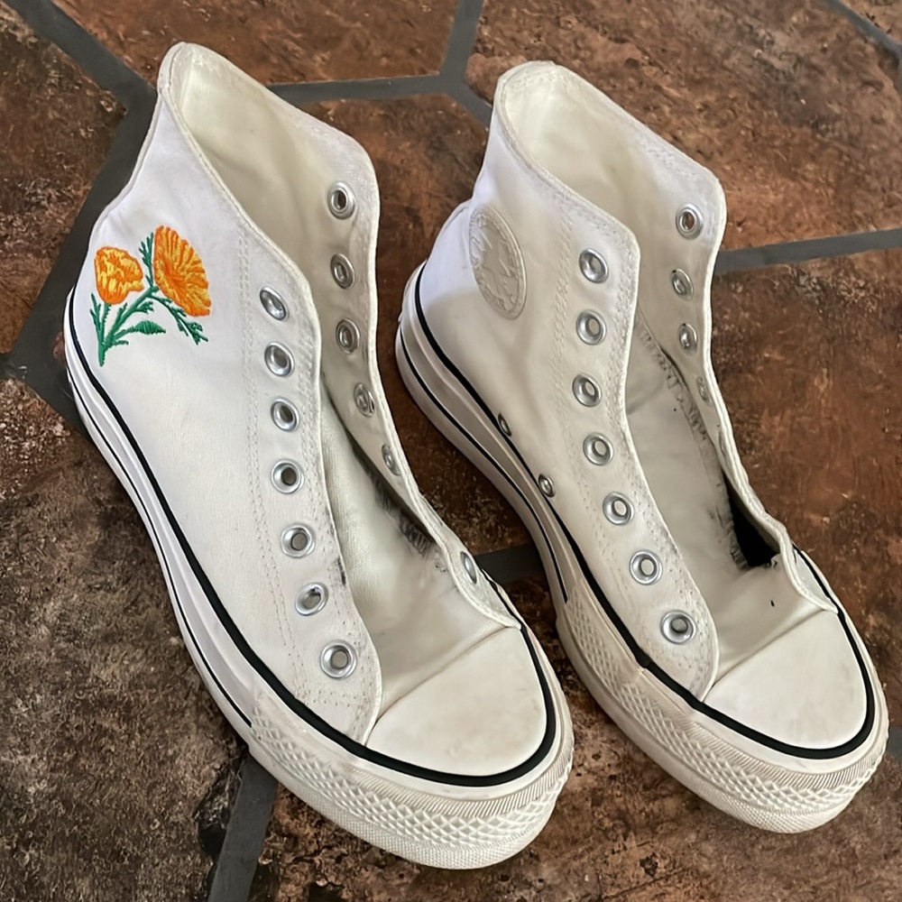 Converse Platform Hi top with embroidred flowers white all star hi top converse - Picture 9 of 11
